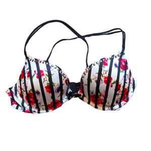 Victoria's Secret Very Sexy Push-up Lace trim Bra 32C Floral Vertical Stripe